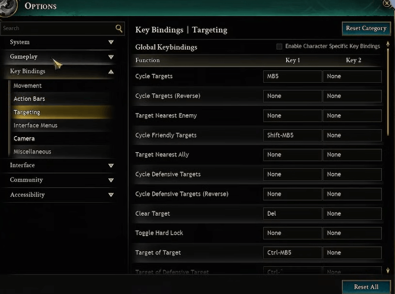 ashes of creation targeting setting